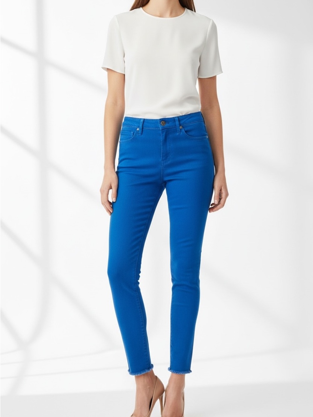 FRAME Le High Skinny Jeans 30 Coastal Blue High Rise Raw Hem Stretch Denim